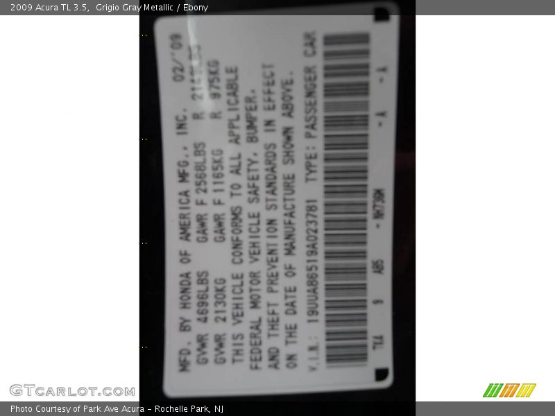 Grigio Gray Metallic / Ebony 2009 Acura TL 3.5