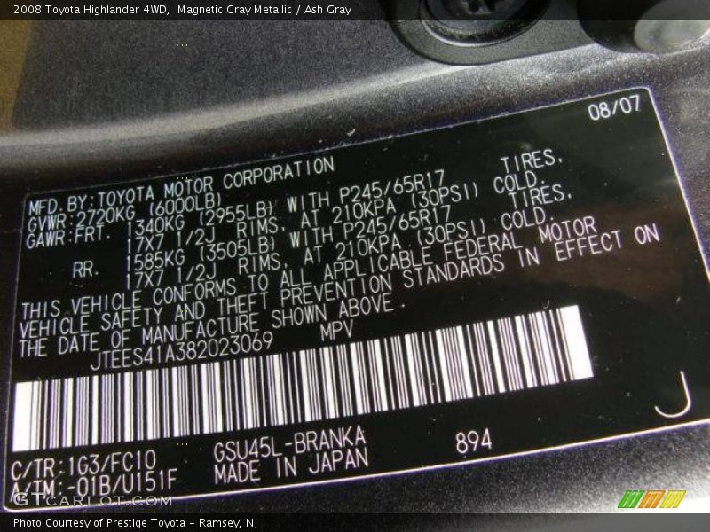 Magnetic Gray Metallic / Ash Gray 2008 Toyota Highlander 4WD