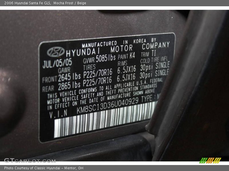 Mocha Frost / Beige 2006 Hyundai Santa Fe GLS