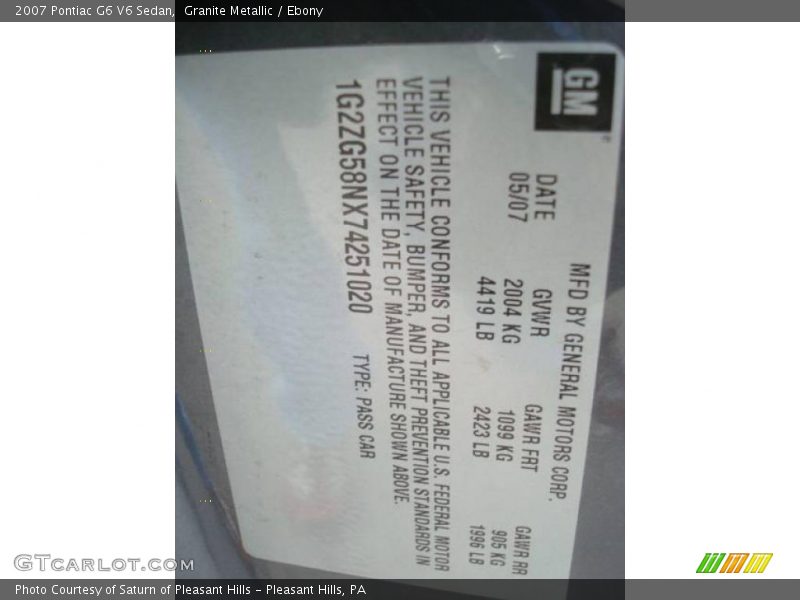 Granite Metallic / Ebony 2007 Pontiac G6 V6 Sedan