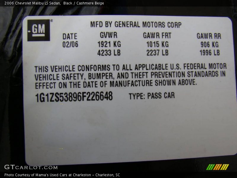 Black / Cashmere Beige 2006 Chevrolet Malibu LS Sedan