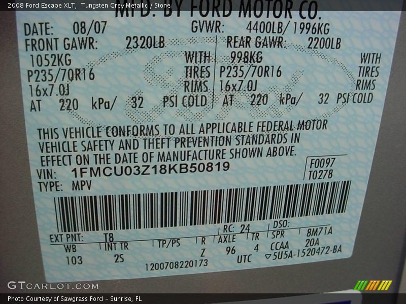 Tungsten Grey Metallic / Stone 2008 Ford Escape XLT