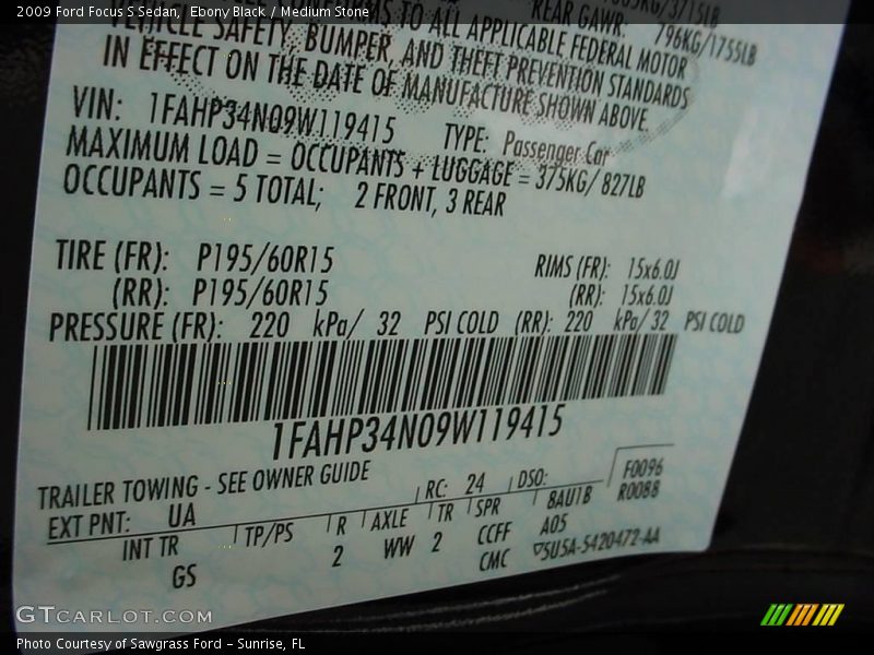 Ebony Black / Medium Stone 2009 Ford Focus S Sedan