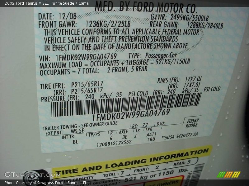 White Suede / Camel 2009 Ford Taurus X SEL