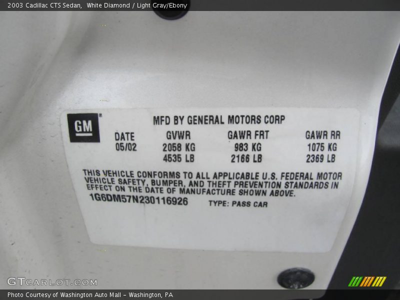 White Diamond / Light Gray/Ebony 2003 Cadillac CTS Sedan