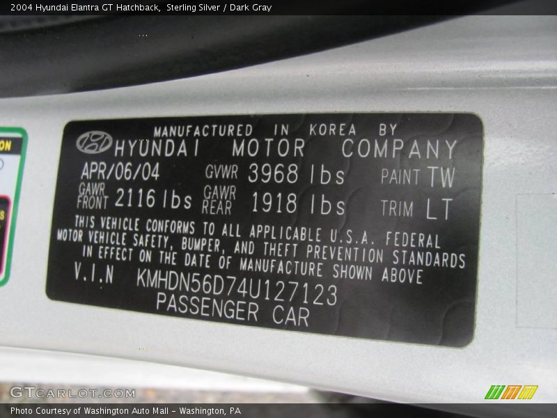 Sterling Silver / Dark Gray 2004 Hyundai Elantra GT Hatchback