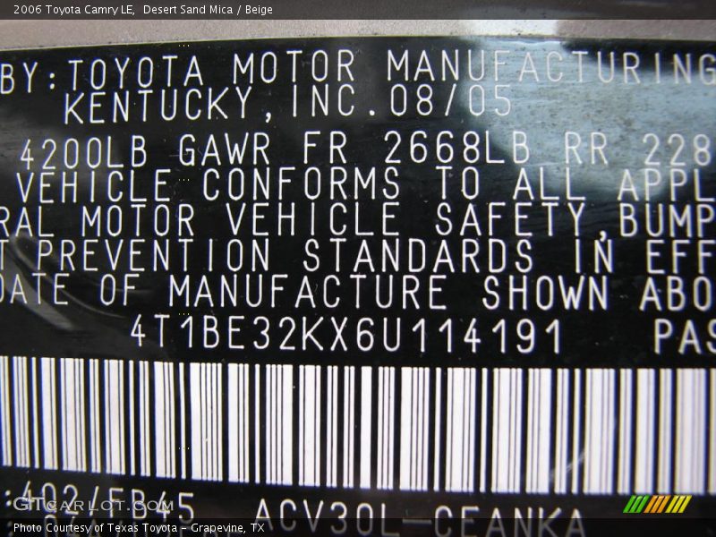 Desert Sand Mica / Beige 2006 Toyota Camry LE