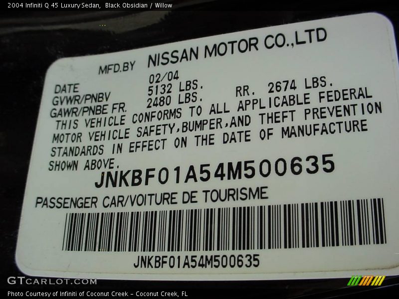 Black Obsidian / Willow 2004 Infiniti Q 45 Luxury Sedan