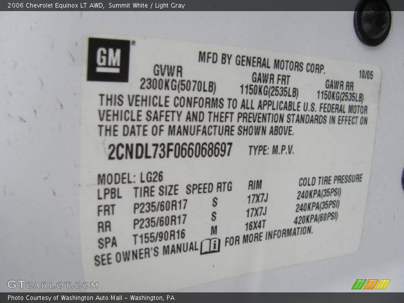 Summit White / Light Gray 2006 Chevrolet Equinox LT AWD
