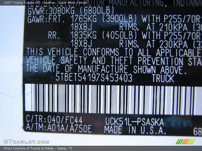 Super White / Beige 2007 Toyota Tundra SR5 CrewMax