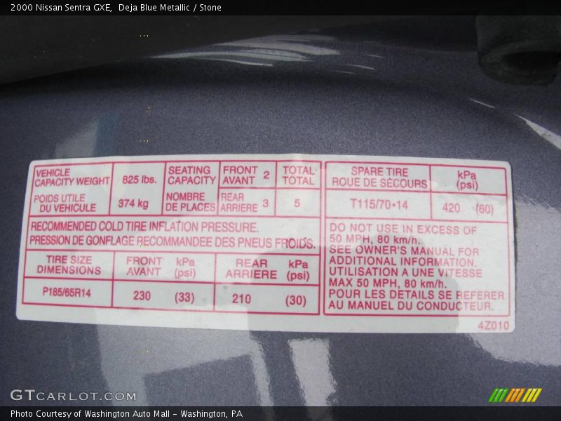 Deja Blue Metallic / Stone 2000 Nissan Sentra GXE