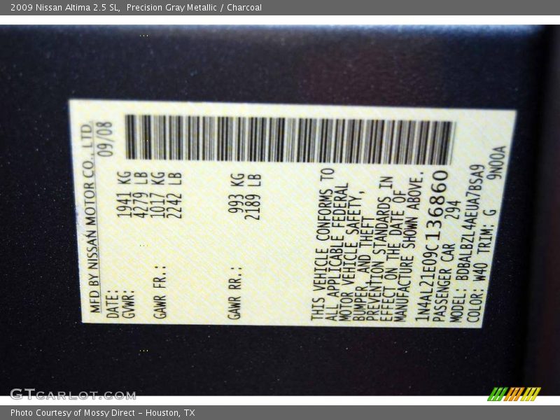 Precision Gray Metallic / Charcoal 2009 Nissan Altima 2.5 SL