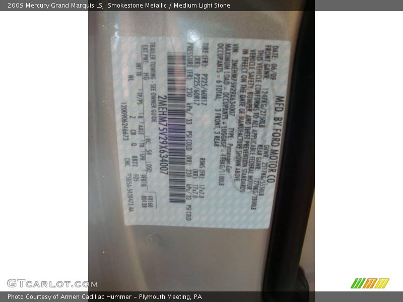 Smokestone Metallic / Medium Light Stone 2009 Mercury Grand Marquis LS