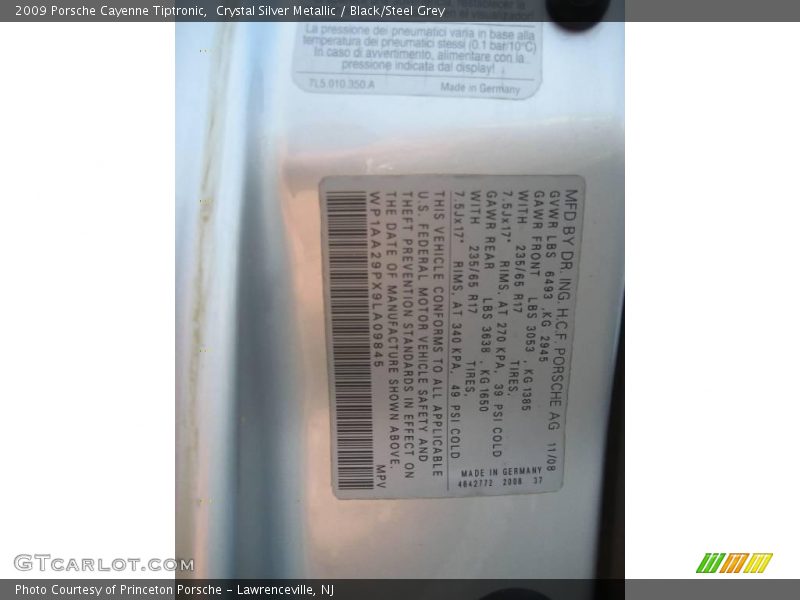 Crystal Silver Metallic / Black/Steel Grey 2009 Porsche Cayenne Tiptronic