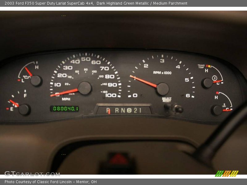 Dark Highland Green Metallic / Medium Parchment 2003 Ford F350 Super Duty Lariat SuperCab 4x4