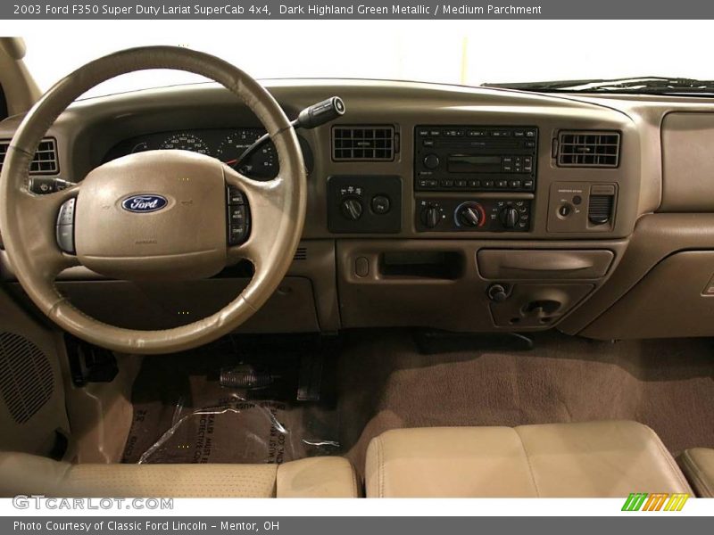 Dark Highland Green Metallic / Medium Parchment 2003 Ford F350 Super Duty Lariat SuperCab 4x4