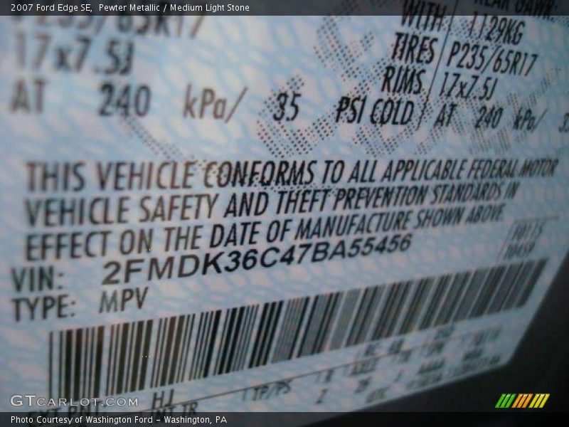 Pewter Metallic / Medium Light Stone 2007 Ford Edge SE