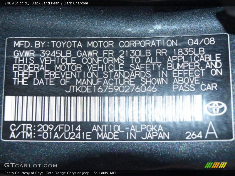 Black Sand Pearl / Dark Charcoal 2009 Scion tC