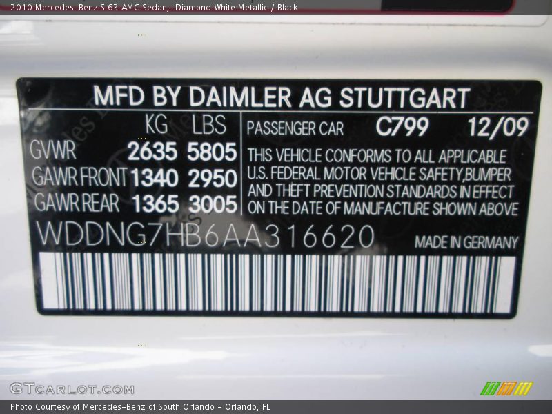 Diamond White Metallic / Black 2010 Mercedes-Benz S 63 AMG Sedan