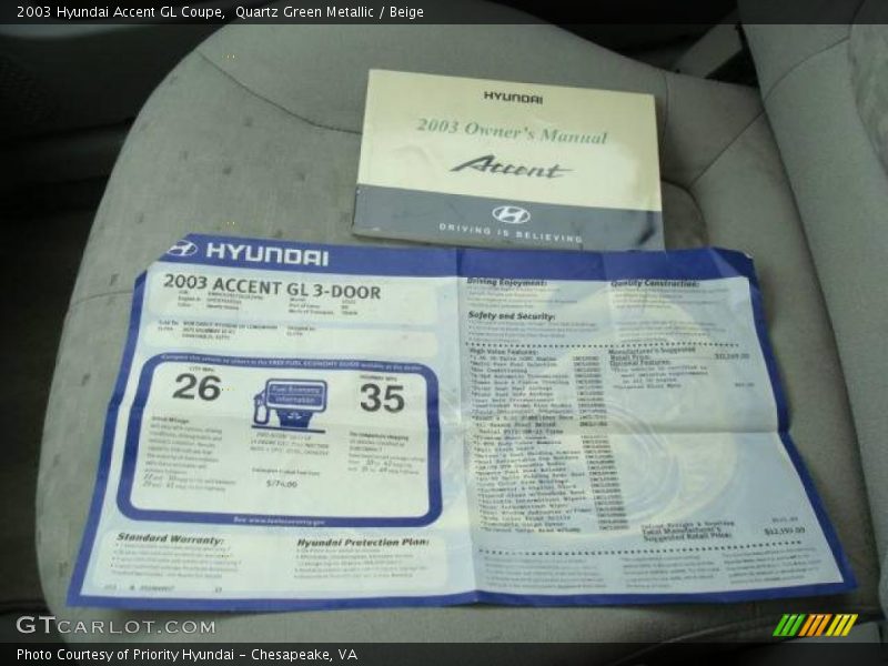 Quartz Green Metallic / Beige 2003 Hyundai Accent GL Coupe
