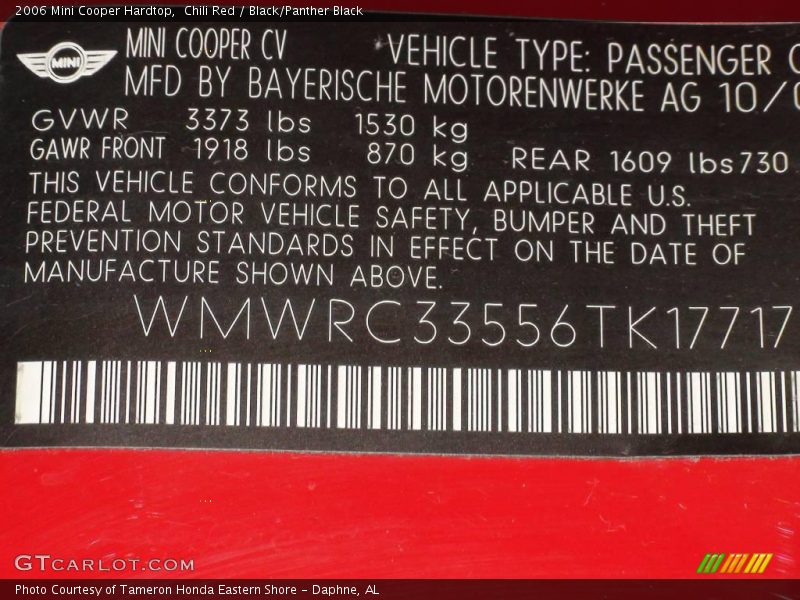 Chili Red / Black/Panther Black 2006 Mini Cooper Hardtop