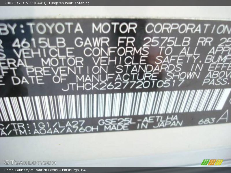 Tungsten Pearl / Sterling 2007 Lexus IS 250 AWD