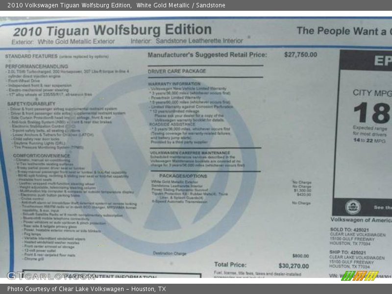 White Gold Metallic / Sandstone 2010 Volkswagen Tiguan Wolfsburg Edition