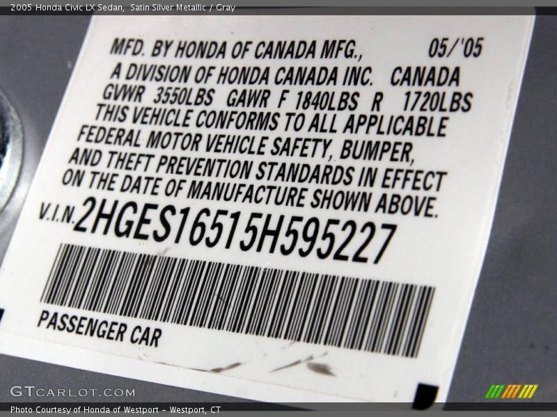 Satin Silver Metallic / Gray 2005 Honda Civic LX Sedan