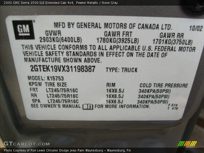 Pewter Metallic / Stone Gray 2003 GMC Sierra 1500 SLE Extended Cab 4x4