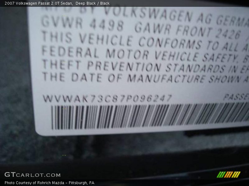 Deep Black / Black 2007 Volkswagen Passat 2.0T Sedan
