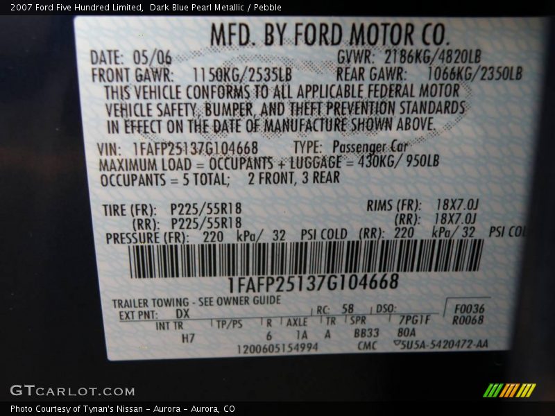 Dark Blue Pearl Metallic / Pebble 2007 Ford Five Hundred Limited