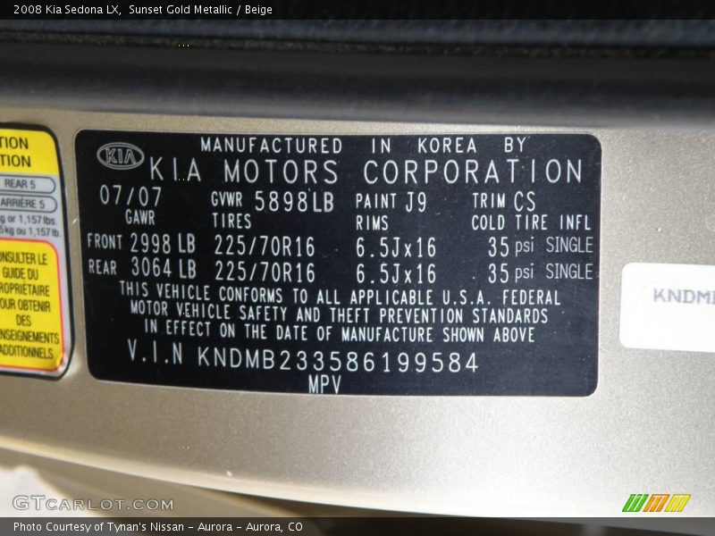 Sunset Gold Metallic / Beige 2008 Kia Sedona LX