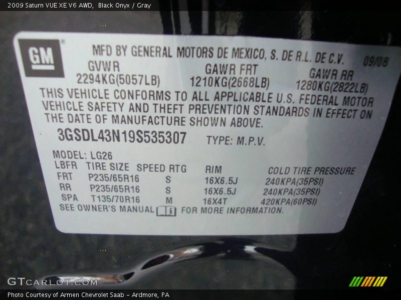 Black Onyx / Gray 2009 Saturn VUE XE V6 AWD