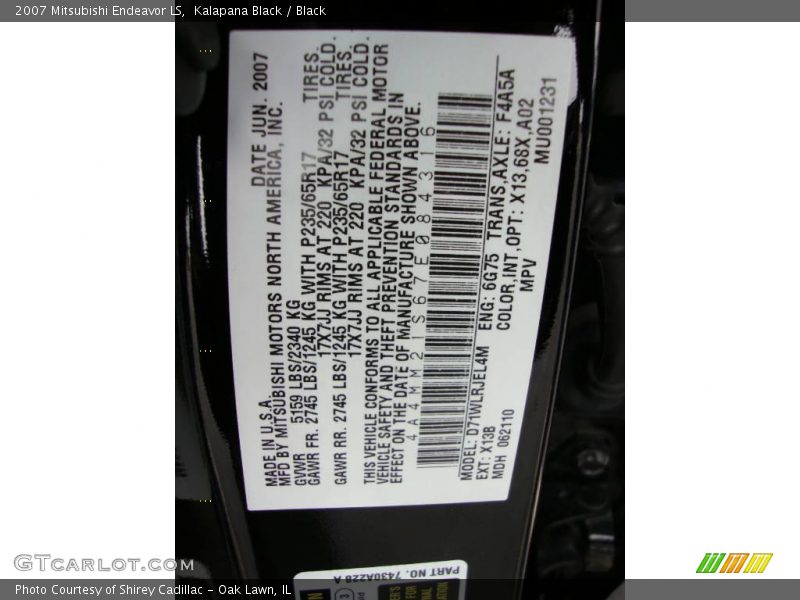 Kalapana Black / Black 2007 Mitsubishi Endeavor LS