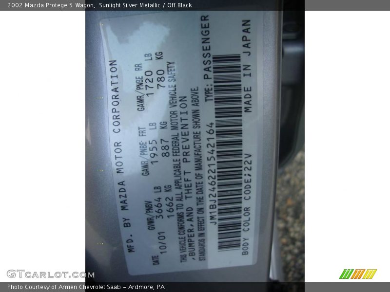 Sunlight Silver Metallic / Off Black 2002 Mazda Protege 5 Wagon