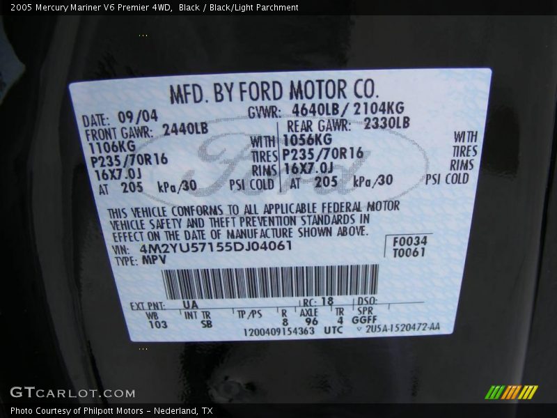 Black / Black/Light Parchment 2005 Mercury Mariner V6 Premier 4WD