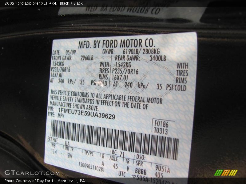 Black / Black 2009 Ford Explorer XLT 4x4
