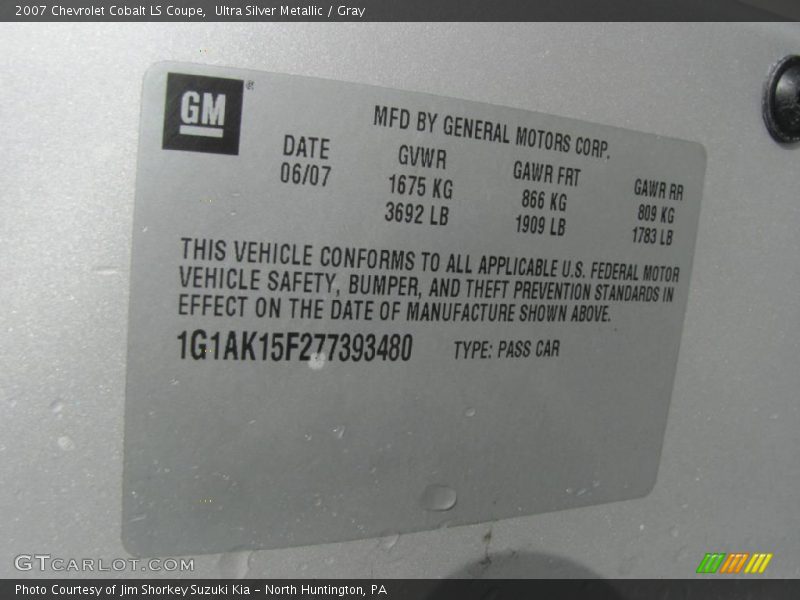 Ultra Silver Metallic / Gray 2007 Chevrolet Cobalt LS Coupe