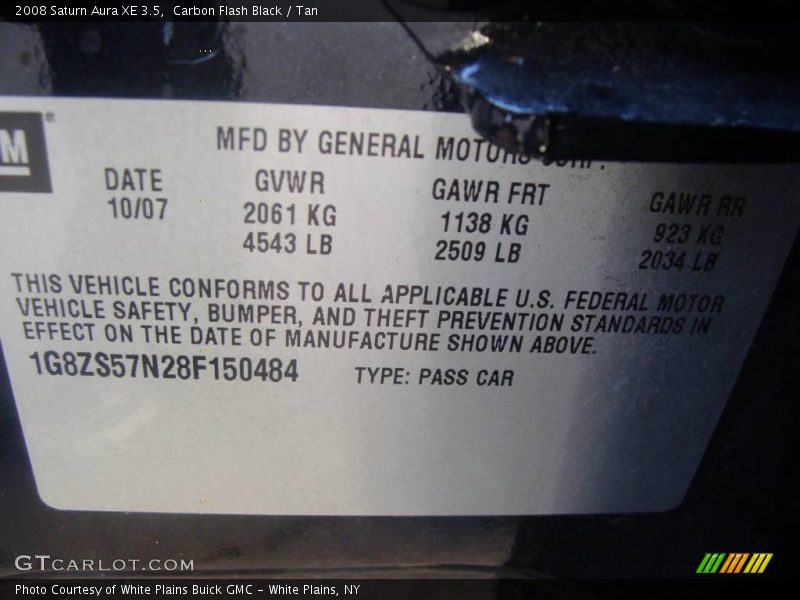 Carbon Flash Black / Tan 2008 Saturn Aura XE 3.5