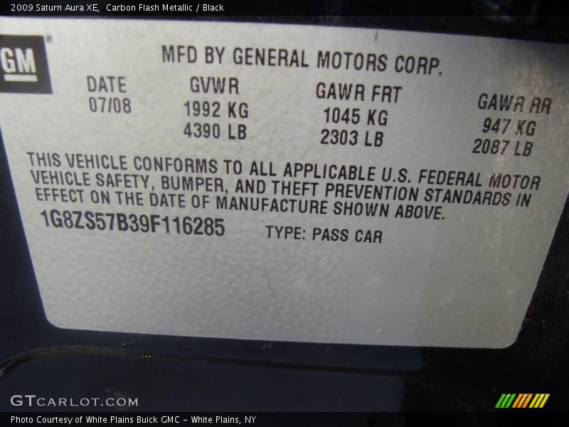 Carbon Flash Metallic / Black 2009 Saturn Aura XE