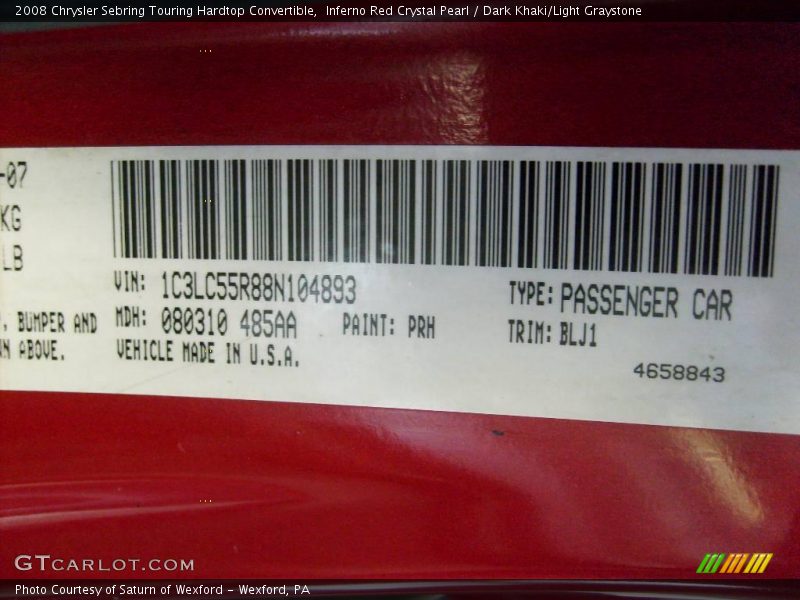 Inferno Red Crystal Pearl / Dark Khaki/Light Graystone 2008 Chrysler Sebring Touring Hardtop Convertible