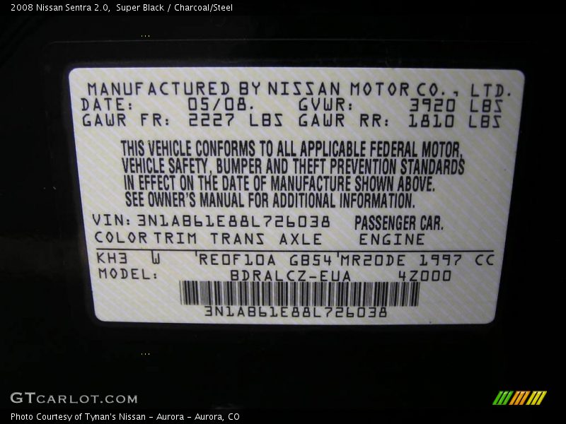 Super Black / Charcoal/Steel 2008 Nissan Sentra 2.0