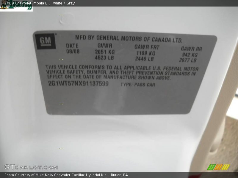 White / Gray 2009 Chevrolet Impala LT