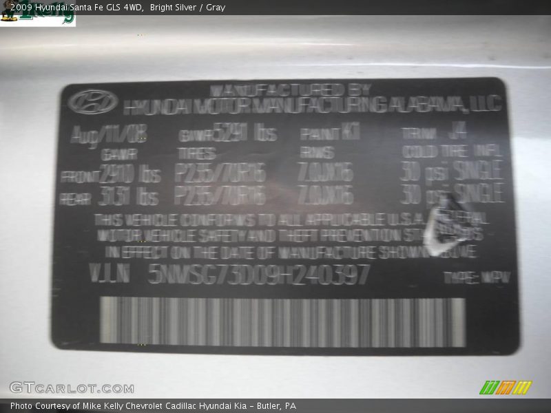 Bright Silver / Gray 2009 Hyundai Santa Fe GLS 4WD