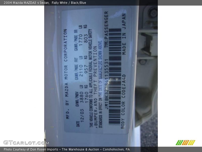 Rally White / Black/Blue 2004 Mazda MAZDA3 s Sedan