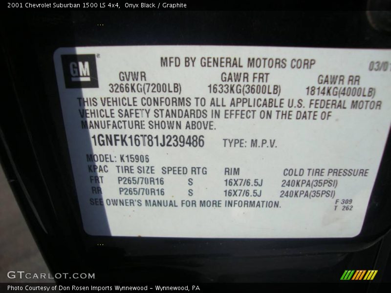 Onyx Black / Graphite 2001 Chevrolet Suburban 1500 LS 4x4