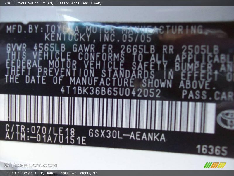 Blizzard White Pearl / Ivory 2005 Toyota Avalon Limited