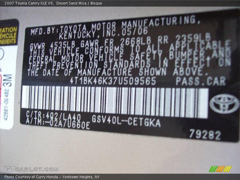 Desert Sand Mica / Bisque 2007 Toyota Camry XLE V6
