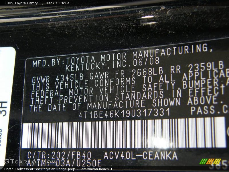 Black / Bisque 2009 Toyota Camry LE