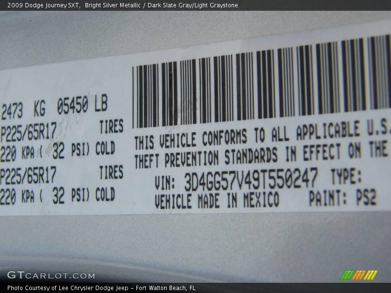 Bright Silver Metallic / Dark Slate Gray/Light Graystone 2009 Dodge Journey SXT